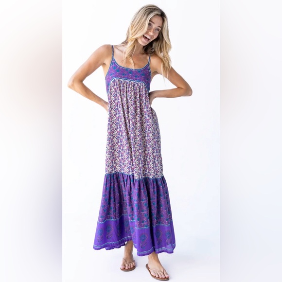 Journey Boho Cotton Maxi Dress - Purple Floral Border - Picture 6 of 14